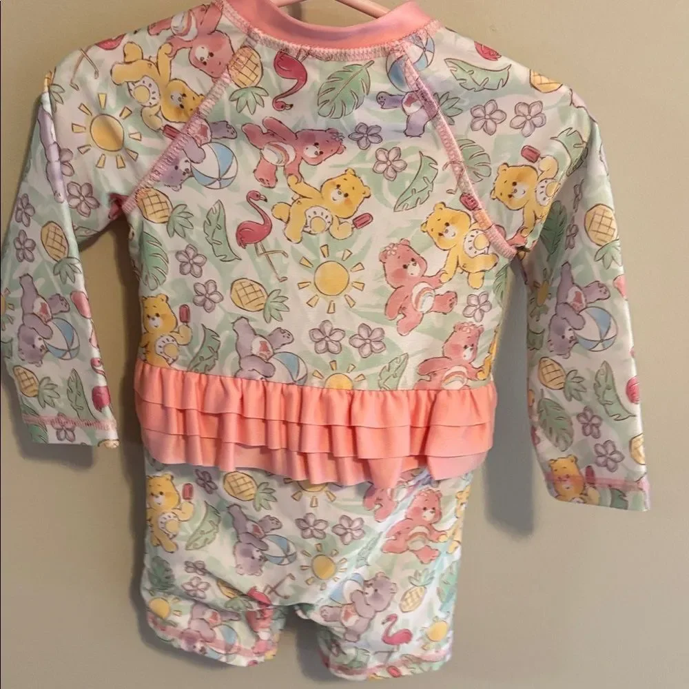 Care Bears Baby One-Piece Swimsuit, Size 12 months Zip- Up Ruffled UPF 50+
